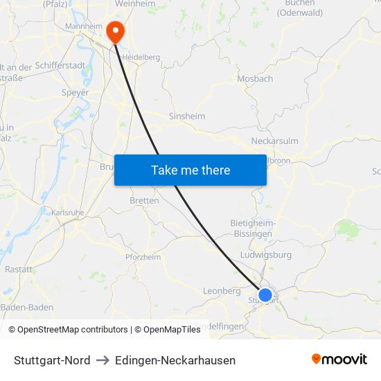 Stuttgart-Nord to Edingen-Neckarhausen map