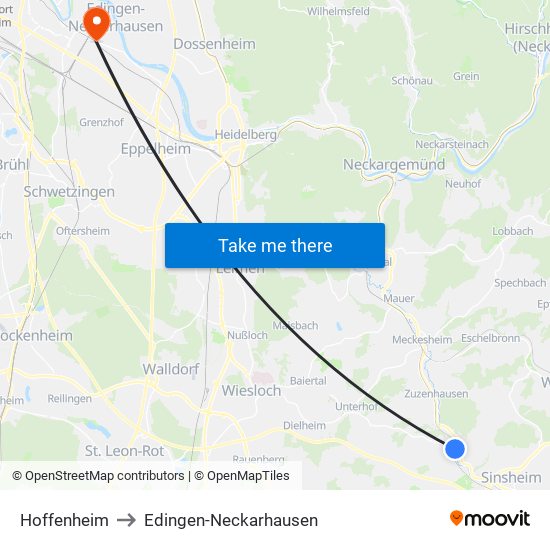 Hoffenheim to Edingen-Neckarhausen map