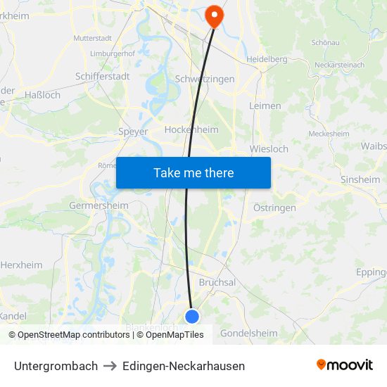 Untergrombach to Edingen-Neckarhausen map