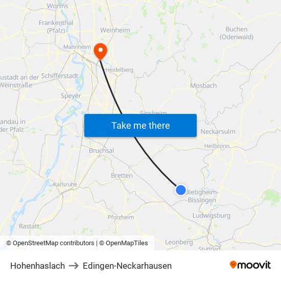 Hohenhaslach to Edingen-Neckarhausen map