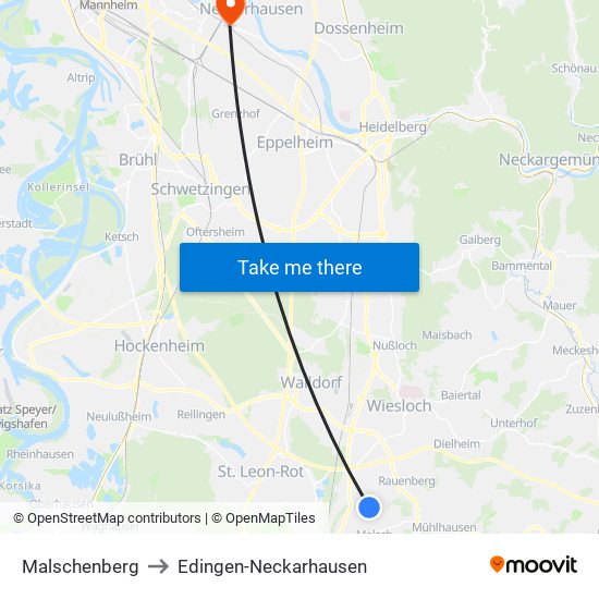 Malschenberg to Edingen-Neckarhausen map