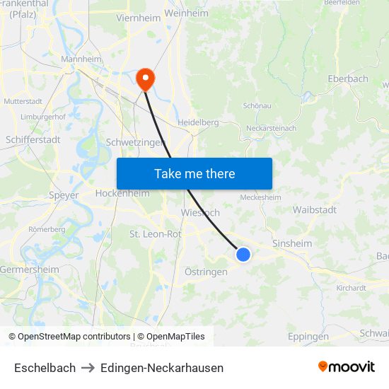 Eschelbach to Edingen-Neckarhausen map