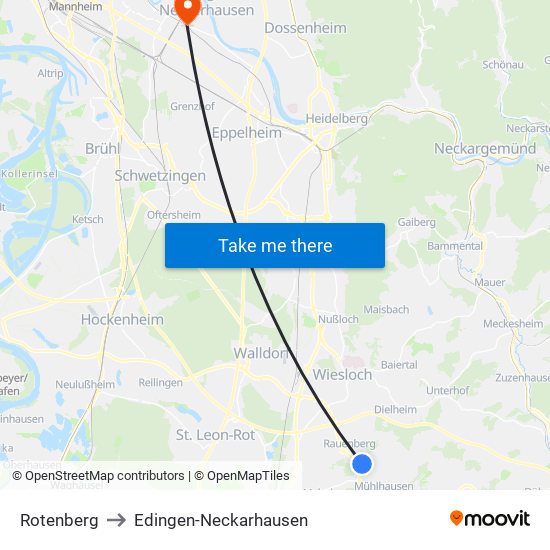 Rotenberg to Edingen-Neckarhausen map