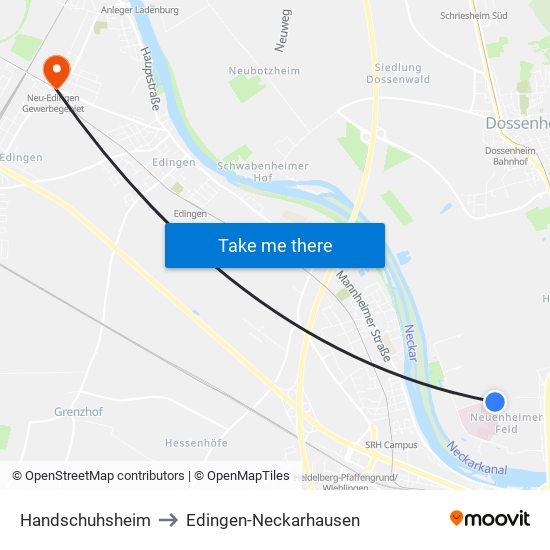 Handschuhsheim to Edingen-Neckarhausen map