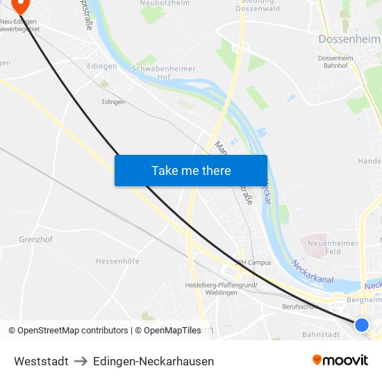 Weststadt to Edingen-Neckarhausen map