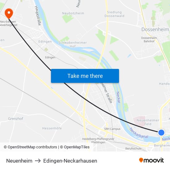 Neuenheim to Edingen-Neckarhausen map