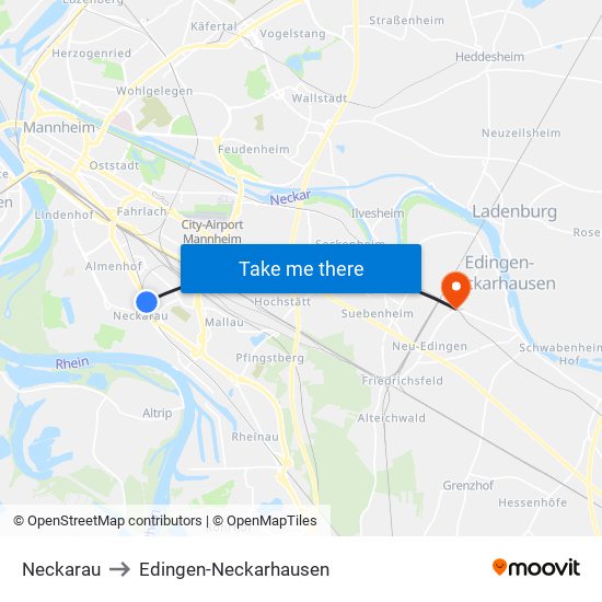 Neckarau to Edingen-Neckarhausen map