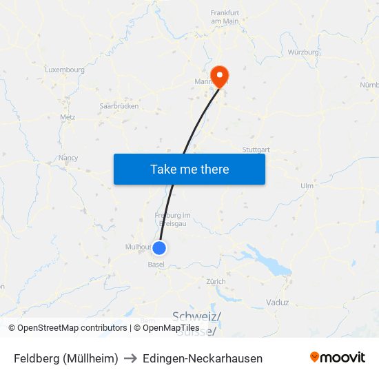 Feldberg (Müllheim) to Edingen-Neckarhausen map