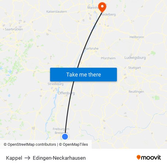 Kappel to Edingen-Neckarhausen map