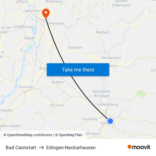 Bad Cannstatt to Edingen-Neckarhausen map