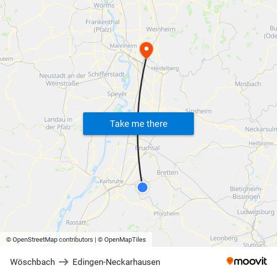 Wöschbach to Edingen-Neckarhausen map