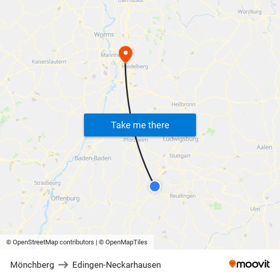 Mönchberg to Edingen-Neckarhausen map