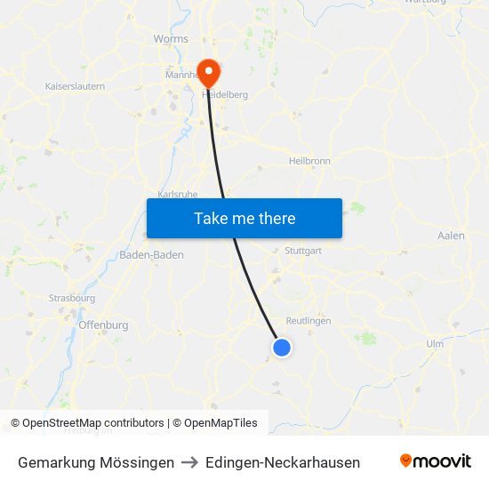 Gemarkung Mössingen to Edingen-Neckarhausen map