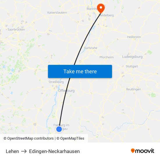 Lehen to Edingen-Neckarhausen map