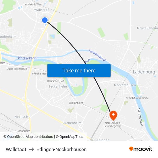 Wallstadt to Edingen-Neckarhausen map