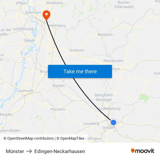 Münster to Edingen-Neckarhausen map