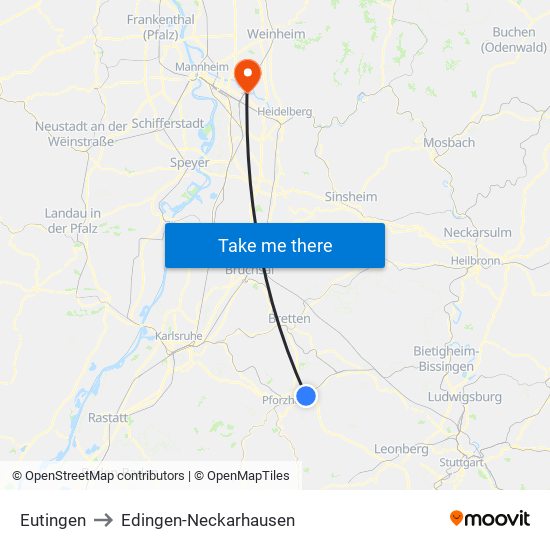 Eutingen to Edingen-Neckarhausen map