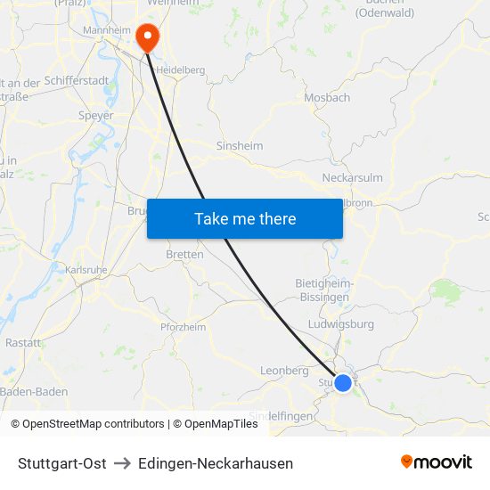 Stuttgart-Ost to Edingen-Neckarhausen map