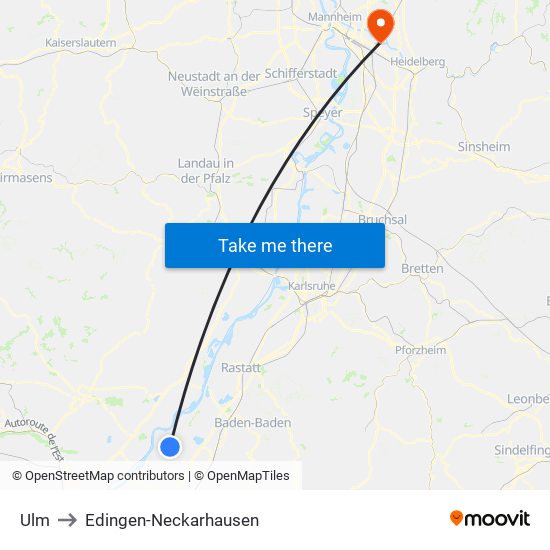 Ulm to Edingen-Neckarhausen map
