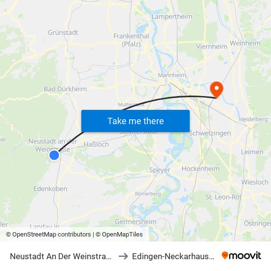 Neustadt An Der Weinstraße to Edingen-Neckarhausen map