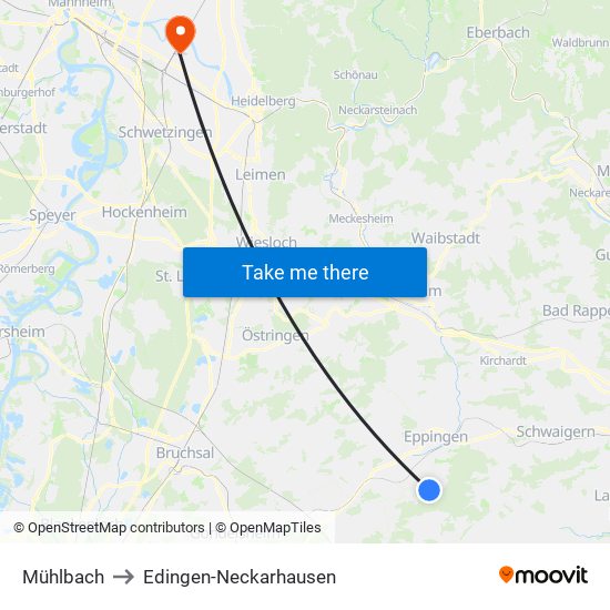 Mühlbach to Edingen-Neckarhausen map