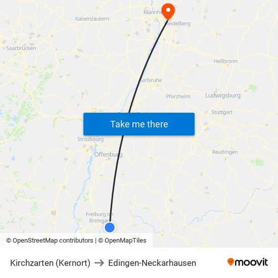 Kirchzarten (Kernort) to Edingen-Neckarhausen map