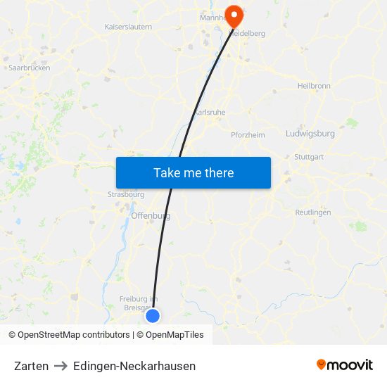 Zarten to Edingen-Neckarhausen map