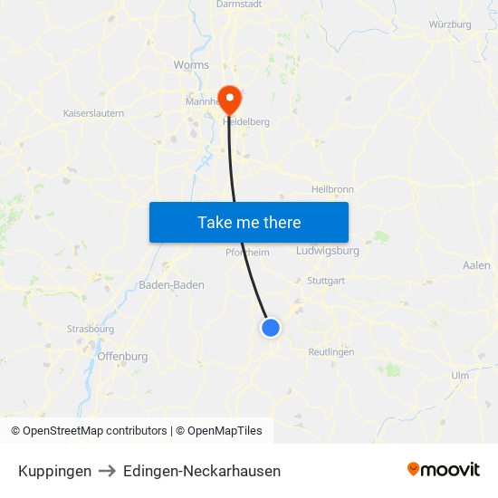 Kuppingen to Edingen-Neckarhausen map