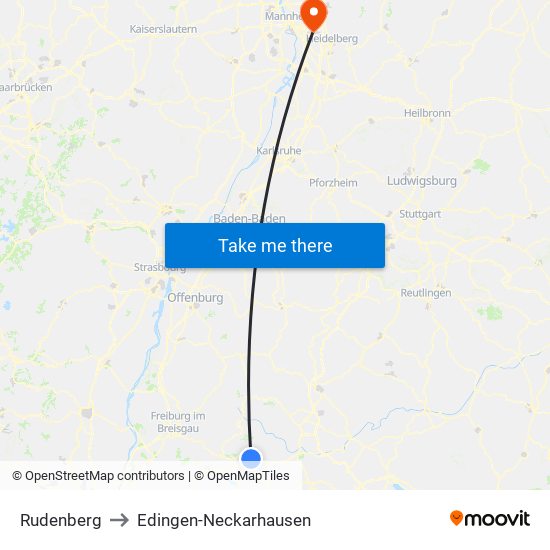 Rudenberg to Edingen-Neckarhausen map