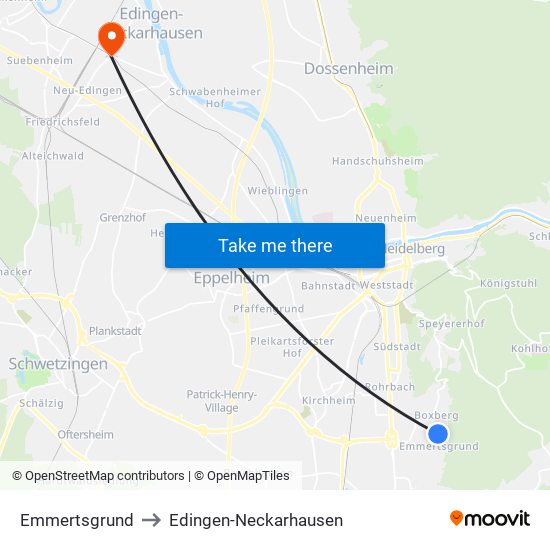Emmertsgrund to Edingen-Neckarhausen map