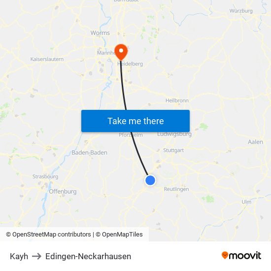 Kayh to Edingen-Neckarhausen map