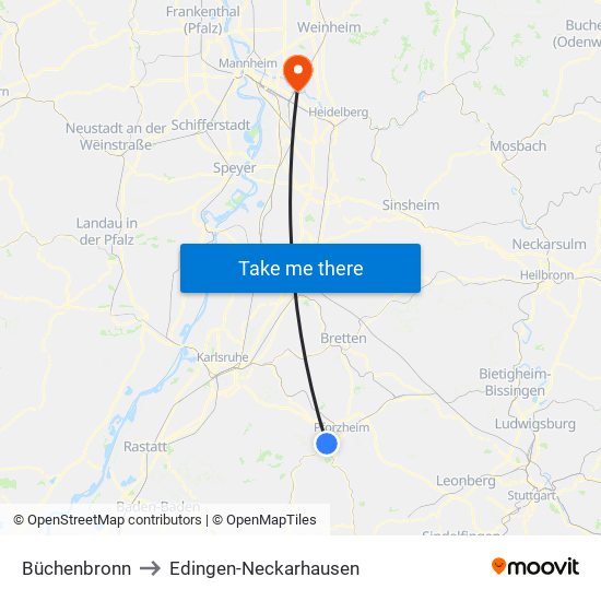 Büchenbronn to Edingen-Neckarhausen map