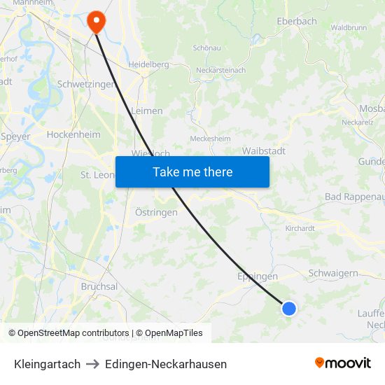 Kleingartach to Edingen-Neckarhausen map