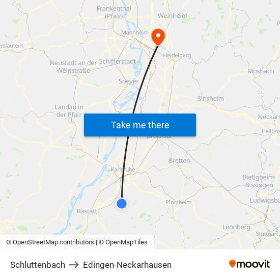 Schluttenbach to Edingen-Neckarhausen map