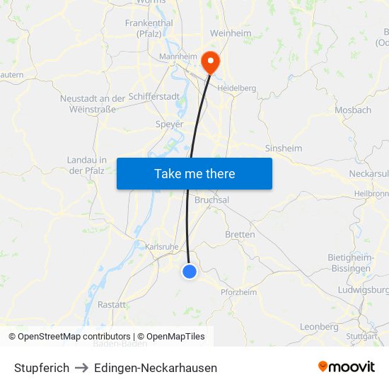 Stupferich to Edingen-Neckarhausen map