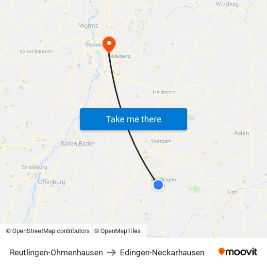 Reutlingen-Ohmenhausen to Edingen-Neckarhausen map