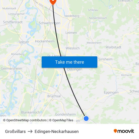 Großvillars to Edingen-Neckarhausen map