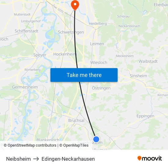 Neibsheim to Edingen-Neckarhausen map