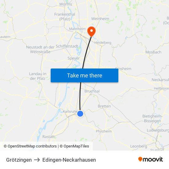 Grötzingen to Edingen-Neckarhausen map