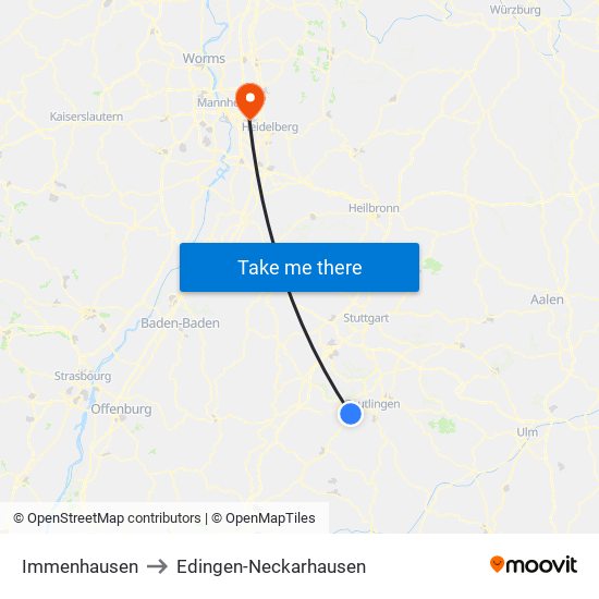 Immenhausen to Edingen-Neckarhausen map