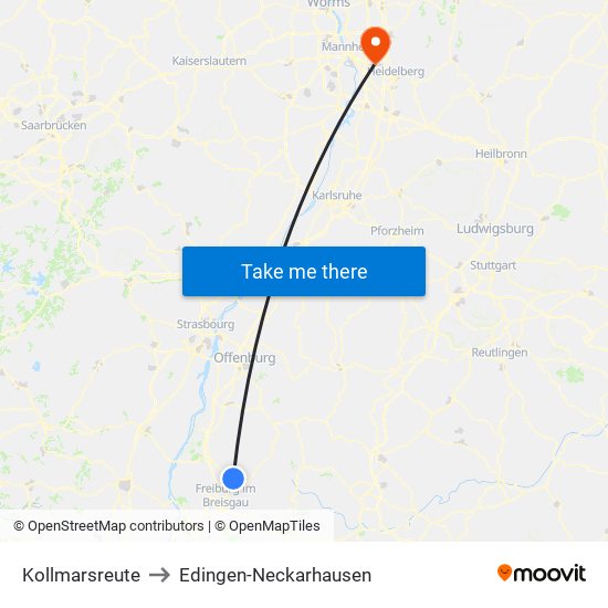 Kollmarsreute to Edingen-Neckarhausen map