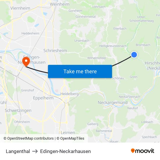 Langenthal to Edingen-Neckarhausen map