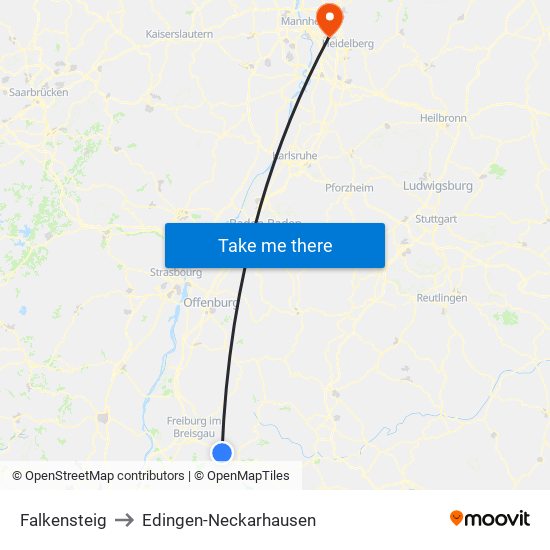 Falkensteig to Edingen-Neckarhausen map