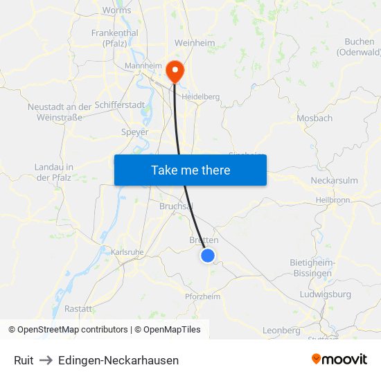 Ruit to Edingen-Neckarhausen map