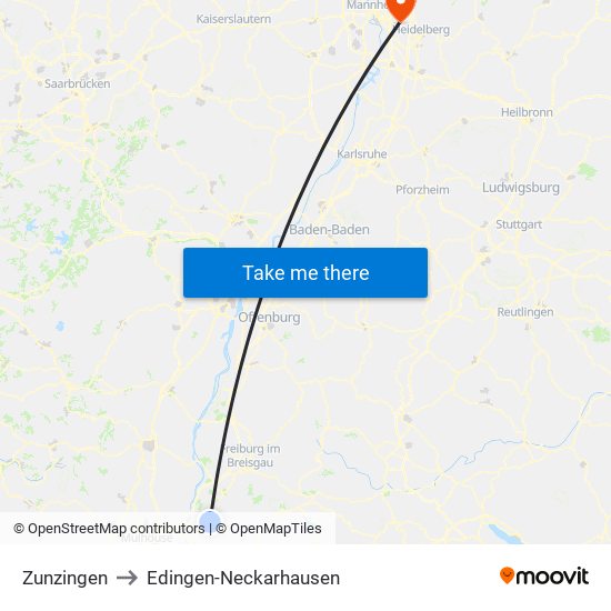 Zunzingen to Edingen-Neckarhausen map