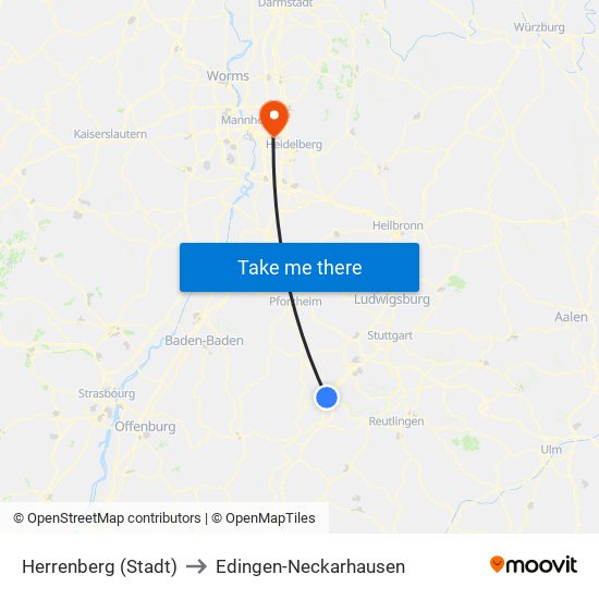 Herrenberg (Stadt) to Edingen-Neckarhausen map