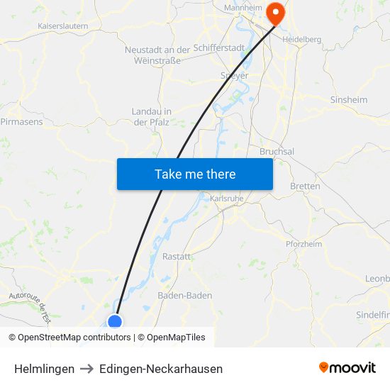 Helmlingen to Edingen-Neckarhausen map