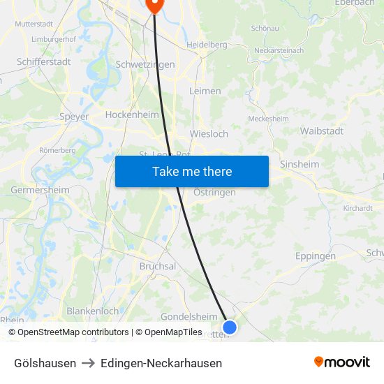 Gölshausen to Edingen-Neckarhausen map