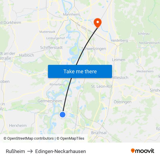 Rußheim to Edingen-Neckarhausen map