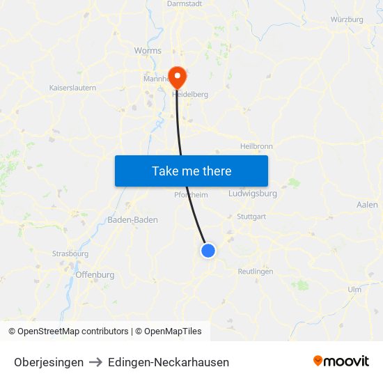 Oberjesingen to Edingen-Neckarhausen map